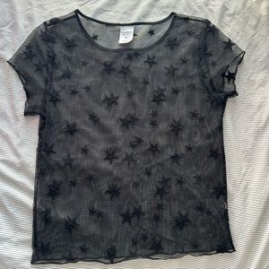 Express Small Black Mesh Star Top